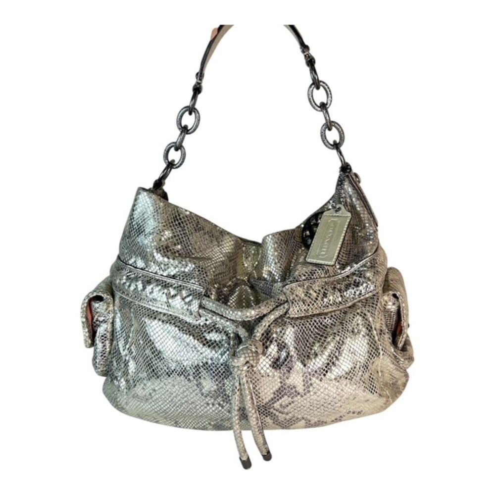 Coach Kristin #14770 Silver Metallic Python Leather Ltd Ed Y2K Slouchy Hobo Bag